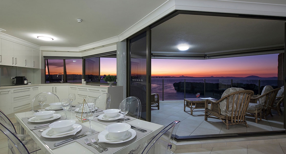 Sunset at Cartwright Beachfront Apartment | Sunshine Coast Holiday Rentals
