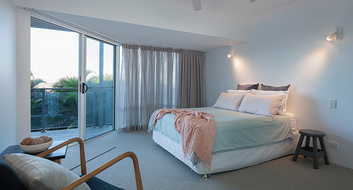 Bedroom with verandah access at Villa Pandanus | Sunshine Coast Holiday Homes