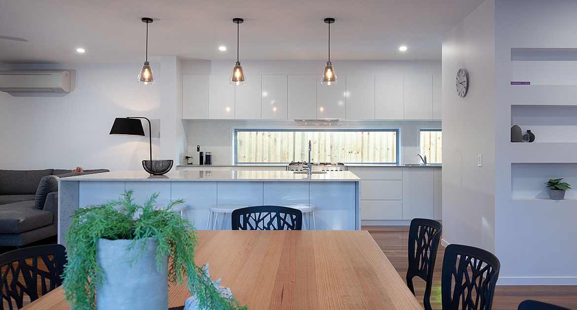 Spacious and modern designer kitchen and dining at Sea Renity Coolum Beach | Sunshine Coast Holiday Homes