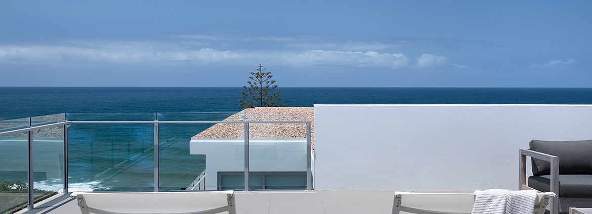 Beautiful ocean view from outdoor terrace at Thalassa Beachfront Penthouse Coolum holiday homes.
